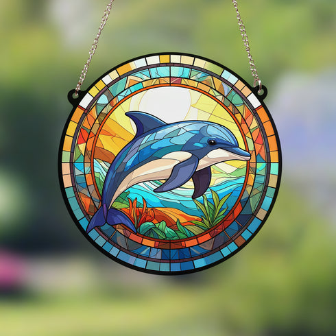 Dolphin Stained Glass Effect Suncatcher